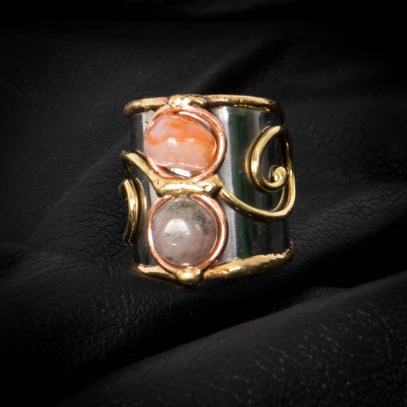 NWt Agate & Tri-Tone Gia Ring - Picture 3 of 3